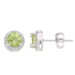 RADIANT GEM Sterling Silver Peridot & Diamond Accent Round Halo Stud Earrings