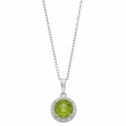 RADIANT GEM Sterling Silver Peridot & Diamond Accent Round Halo Pendant Necklace