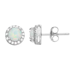 RADIANT GEM Lab-Created White Opal & Lab-Created White Sapphire Stud Earrings