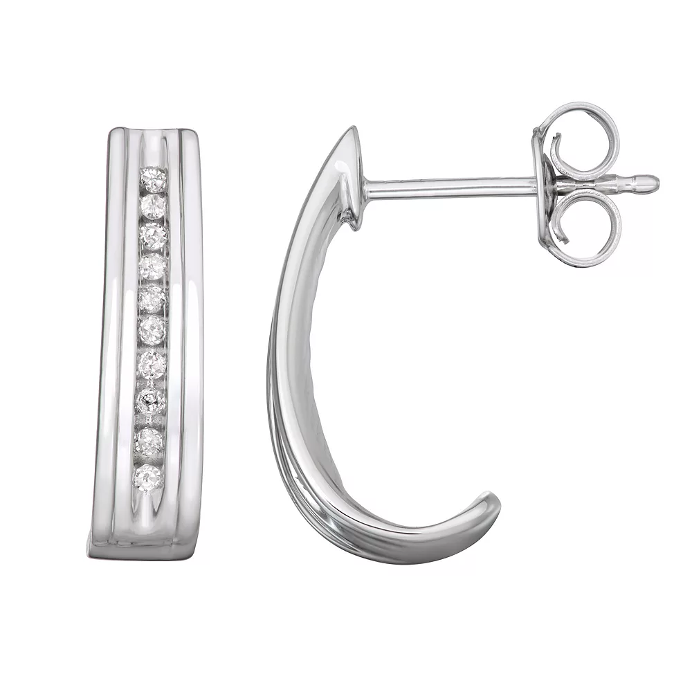 Sterling Silver 1/10 Carat T.W. Diamond J-Hoop Earrings - Image 3