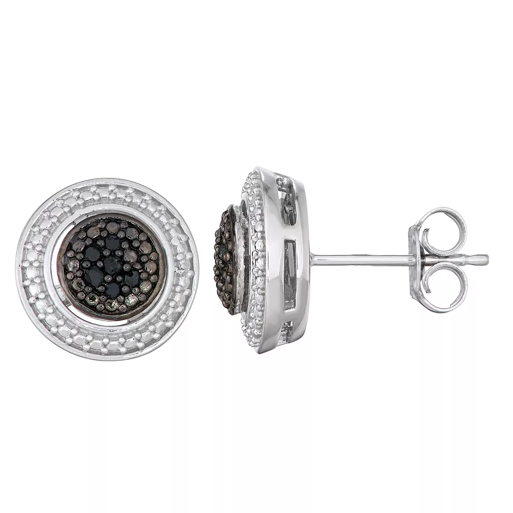 Sterling Silver 1/10 Carat T.W. Black Diamond Halo Earrings - Image 3