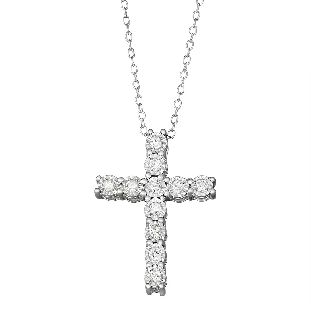 Sterling Silver 1/4 Carat T.W. Diamond Cross Pendant Necklace - Image 2
