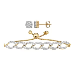 Sterling Silver 1/2 Carat T.W. Diamond Adjustable Bracelet & Stud Earring Set