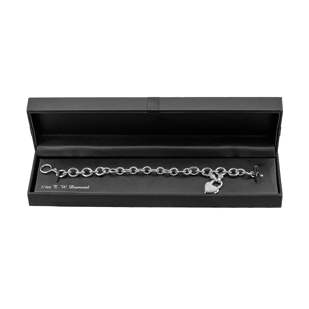 Sterling Silver 1/4 Carat T.W. Diamond Heart Toggle Bracelet - Image 4