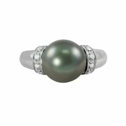 Sterling Silver Tahitian Cultured Pearl and White Topaz Ring