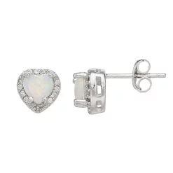 RADIANT GEM Sterling Silver Lab-Created Opal, White Sapphire & Diamond Accent Heart Earrings