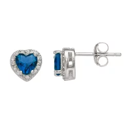 RADIANT GEM Sterling Silver Lab-Created Sapphire & Diamond Accent Heart Stud Earrings