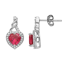 Sterling Silver Heart-Shaped Lab-Created Ruby & Lab-Created White Sapphire Stud Earrings
