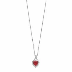 Sterling Silver Heart Created Ruby & Created White Sapphire Pendant Necklace