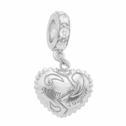 SIRI USA by TJM Sterling Silver Cubic Zirconia Mom/Daughter Heart Charm