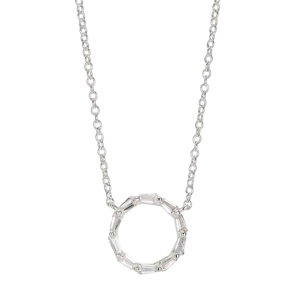 Love This Life® Sterling Silver Cubic Zirconia Baguette Circle Necklace
