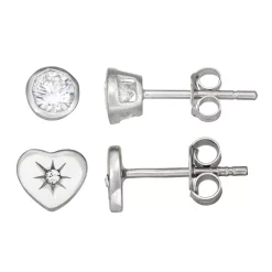 Charming Girl Sterling Silver Heart & Stud Earring Set