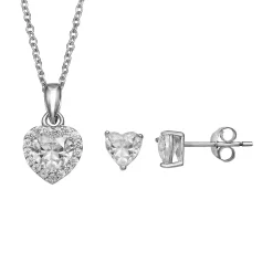 PRIMROSE Sterling Silver Cubic Zirconia Heart Stud Earrings & Heart Pendant Necklace Set