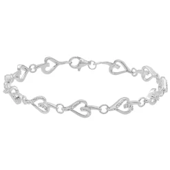 Sterling Silver Diamond Accent Heart Link Bracelet