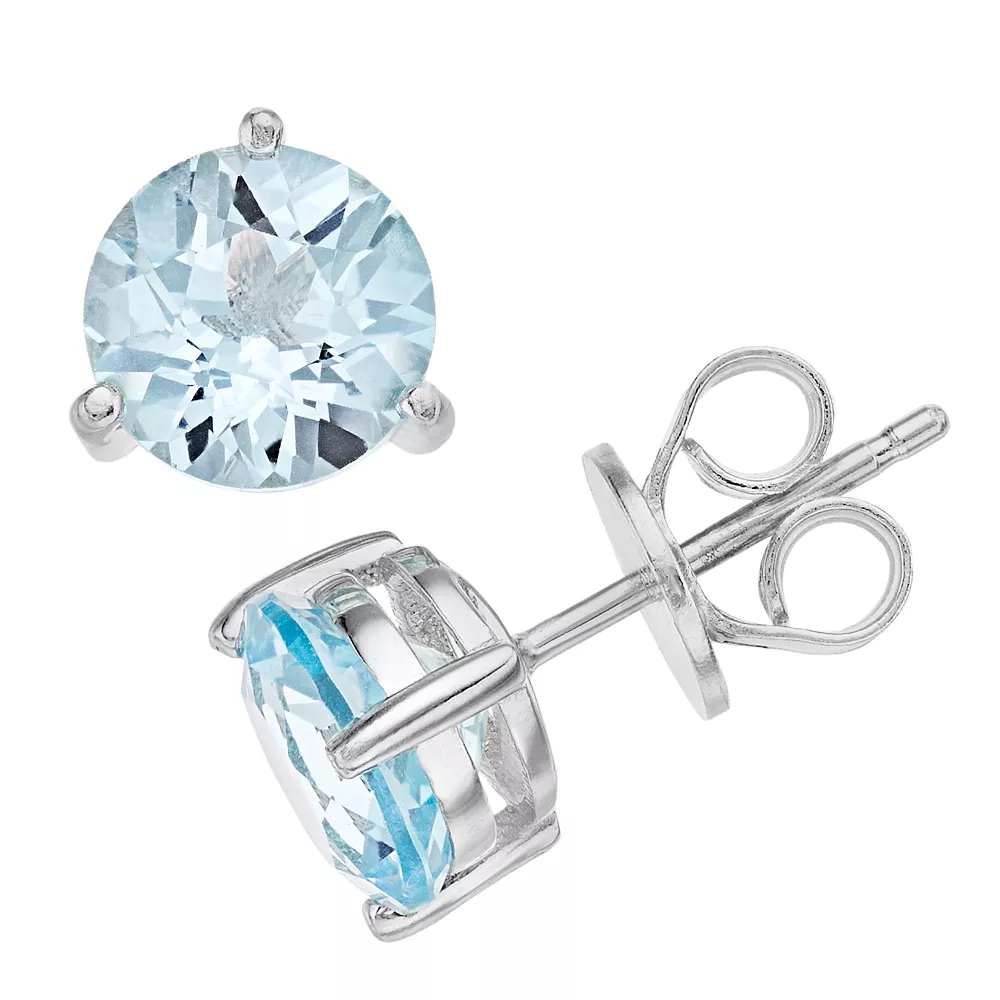 RADIANT GEM Simulated Aquamarine Birthstone Stud Earrings