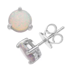RADIANT GEM Lab-Created White Opal Birthstone Stud Earrings
