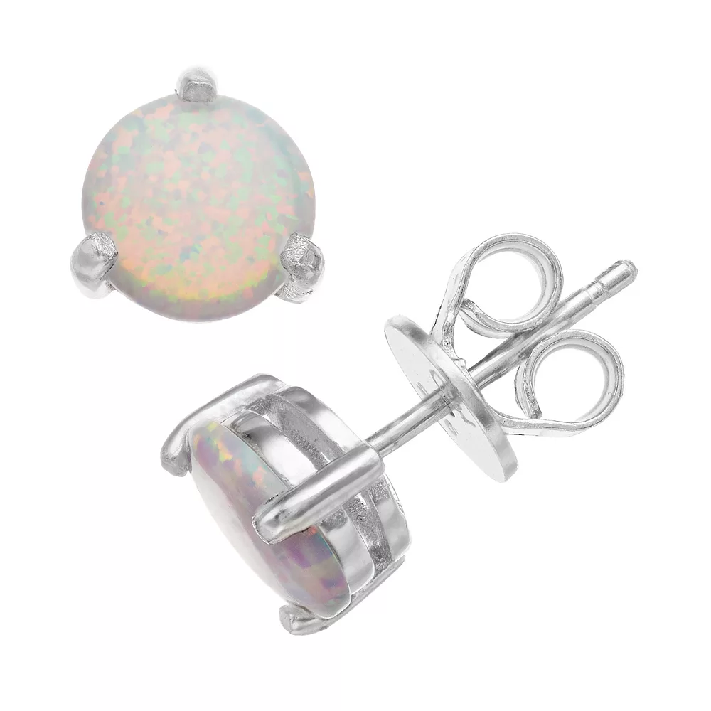 RADIANT GEM Lab-Created White Opal Birthstone Stud Earrings
