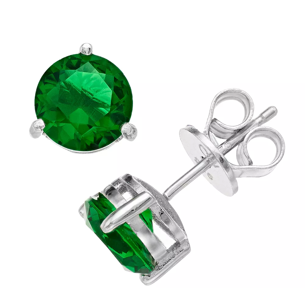 RADIANT GEM Simulated Emerald Birthstone Stud Earrings