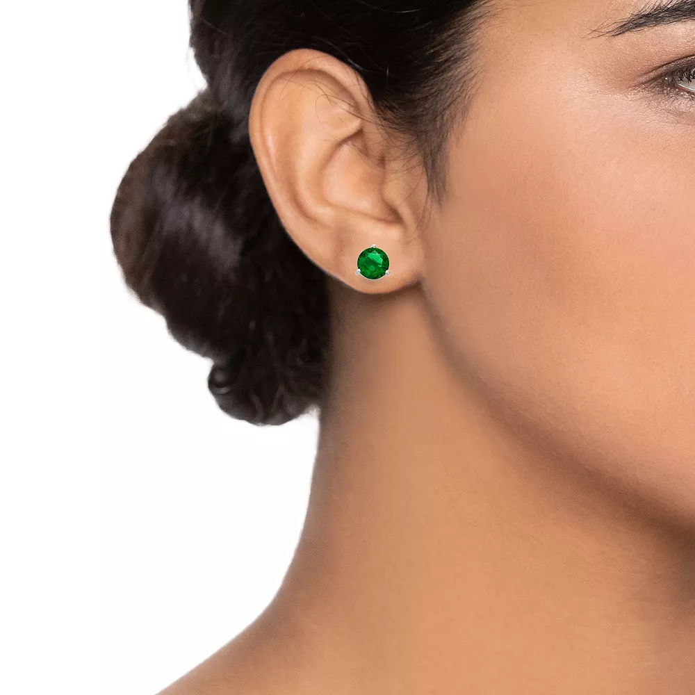 RADIANT GEM Simulated Emerald Birthstone Stud Earrings - Image 2