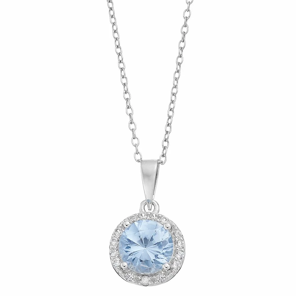 RADIANT GEM Simulated Aquamarine & Diamond Accent Birthstone Pendant Necklace