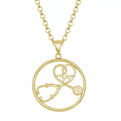 Sterling Silver Cubic Zirconia Stethoscope & Heartbeat Necklace