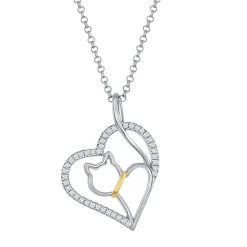 Sterling Silver Cubic Zirconia Openwork Cat Heart Pendant