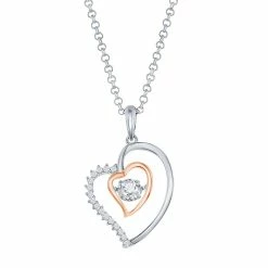 Sterling Silver Double Heart Dancing Cubic Zirconia Necklace