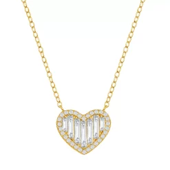 Sterling Silver Round & Baguette Cubic Zirconia Heart Necklace