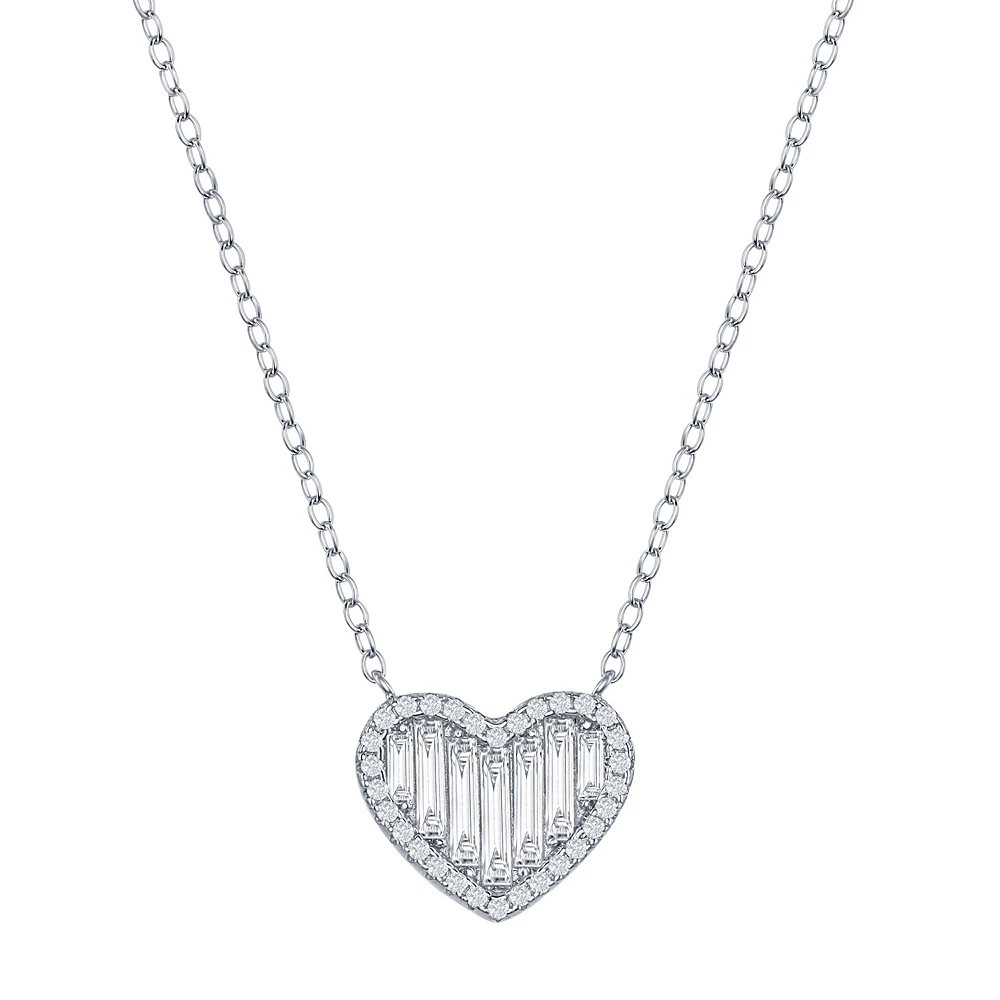 Sterling Silver Round & Baguette Cubic Zirconia Heart Necklace - Image 2