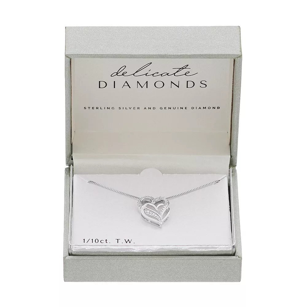 Delicate Diamonds Sterling Silver 1/10 Carat T.W. Diamond Double Heart Pendant Necklace - Image 4