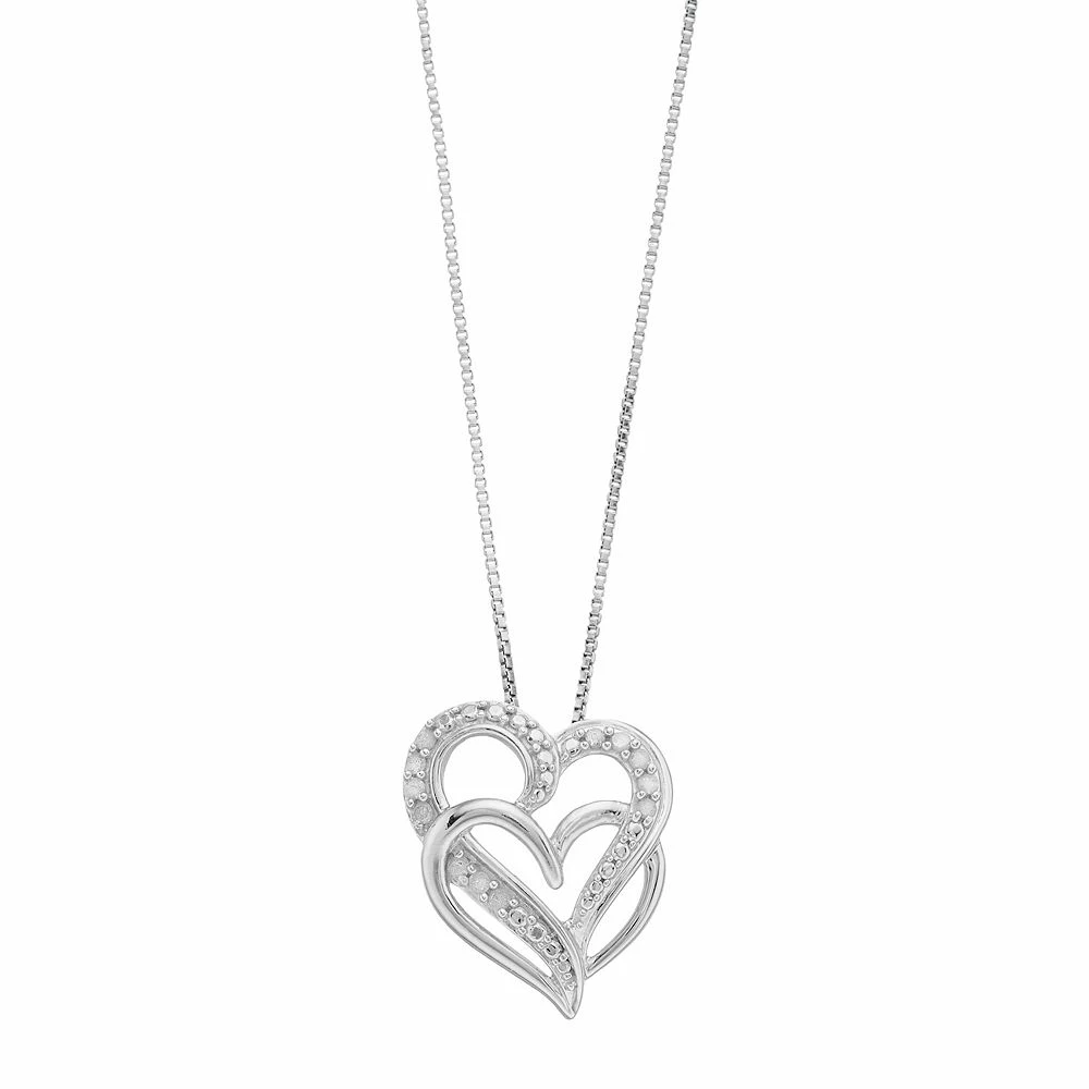 Delicate Diamonds Sterling Silver 1/10 Carat T.W. Diamond Double Heart Pendant Necklace - Image 2