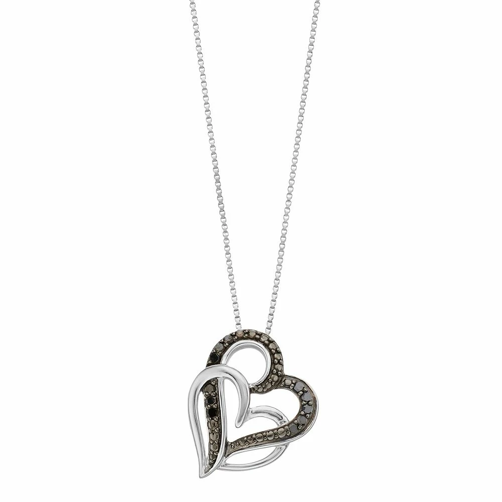 Delicate Diamonds Sterling Silver 1/10 Carat T.W. Diamond Double Heart Pendant Necklace