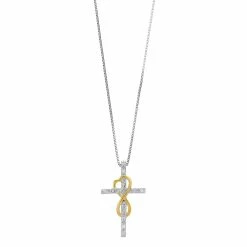 Delicate Diamonds Two Tone Sterling Silver 1/10 Carat T.W. Diamond Infinity Cross Pendant Necklace