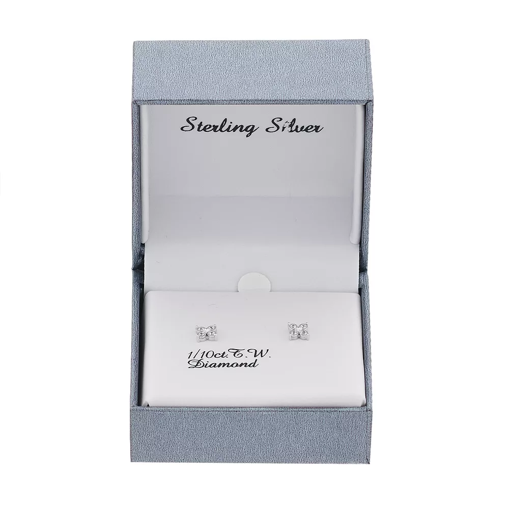 Diamond Brilliance Sterling Silver 1/10 Carat T.W. Diamond Flower Stud Earrings - Image 4