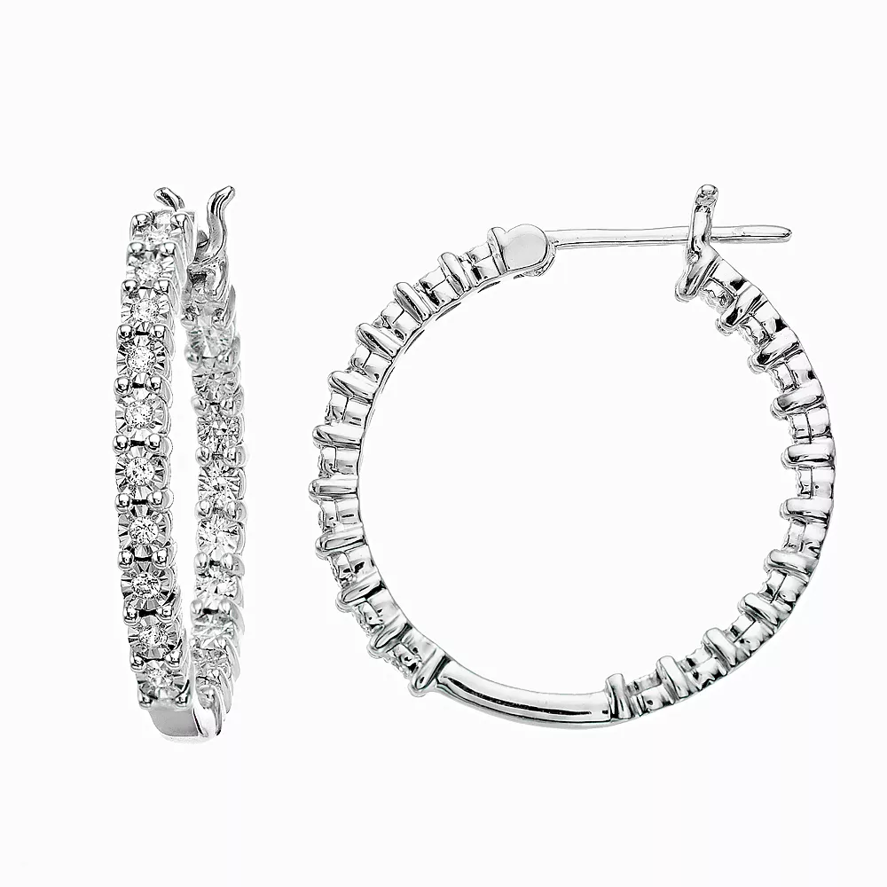Diamond Brilliance Sterling Silver 1/10 Carat T.W. Diamond Hoop Earrings - Image 3