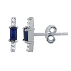 Made For You Sterling Silver Lab-Created Sapphire Baguette & Lab-Grown Diamond Accent Stud Earrings