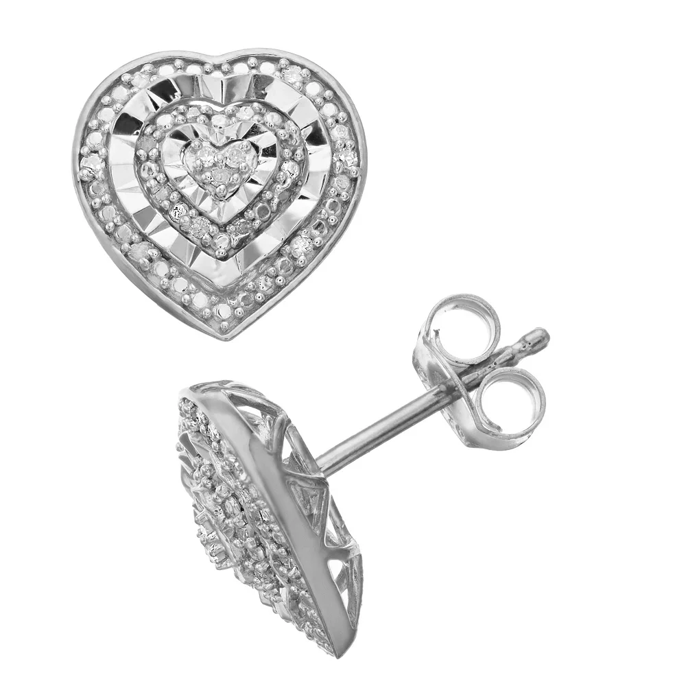 Sterling Silver 1/10 Carat T.W. Diamond Heart Stud Earrings - Image 2