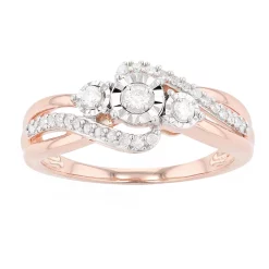14k Rose Gold Over Silver 1/4 Carat T.W. Diamond 3-Stone Ring