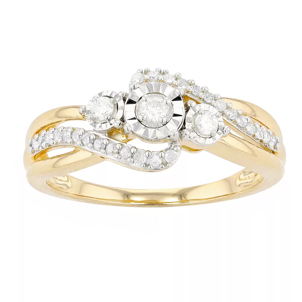14k Gold Over Silver 1/4 Carat T.W. Diamond 3-Stone Ring