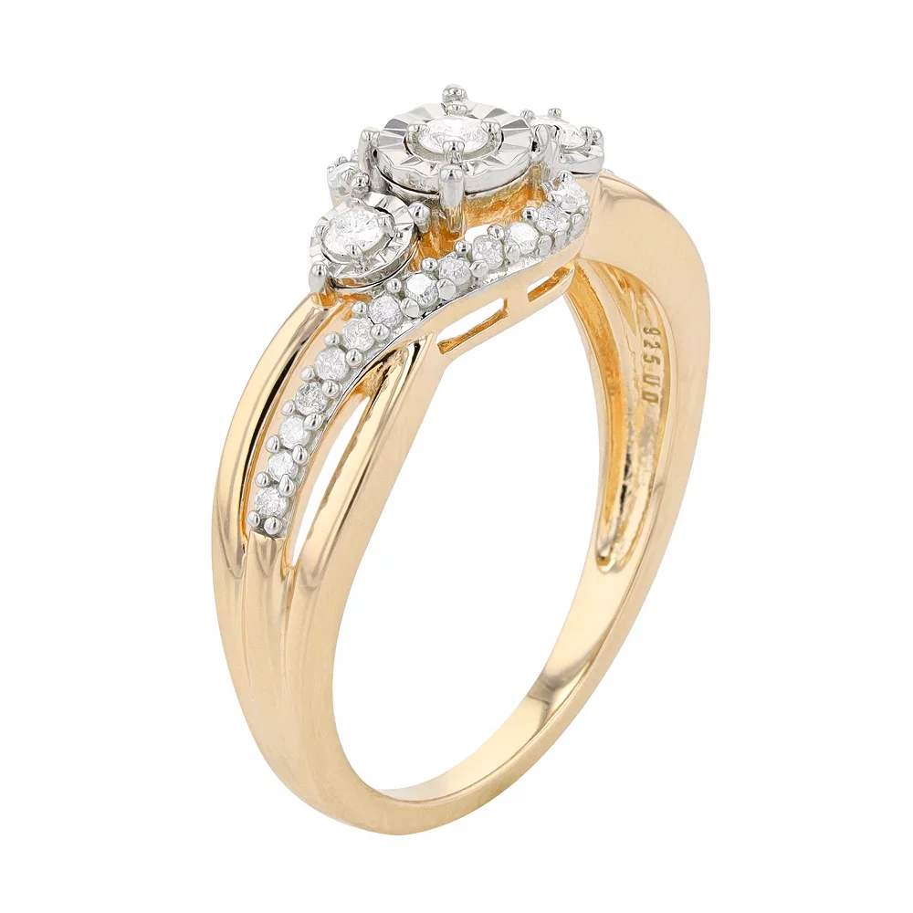 14k Gold Over Silver 1/4 Carat T.W. Diamond 3-Stone Ring - Image 2