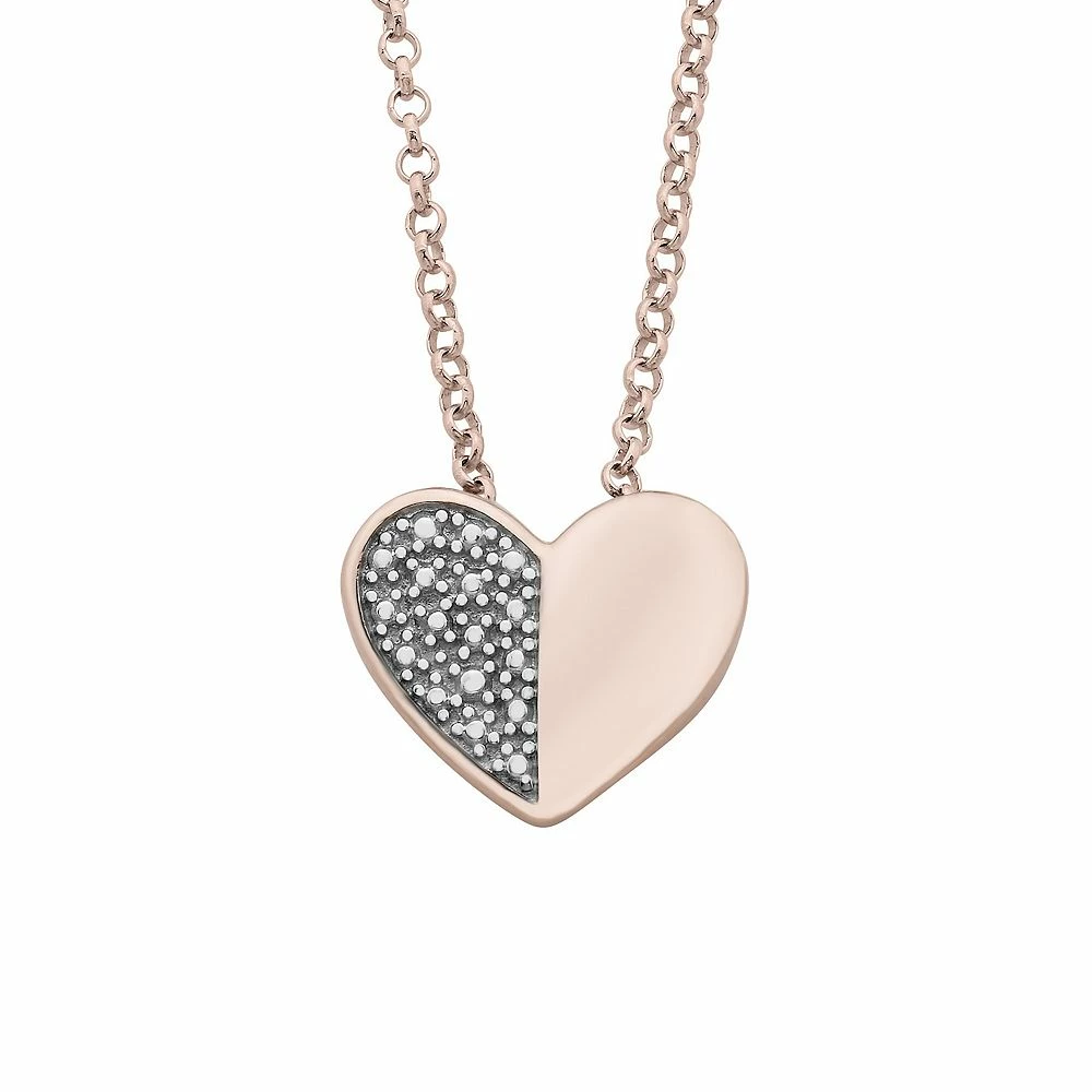 Boston Bay Diamonds 14k Rose Gold Over Silver Diamond Accent Heart Pendant Necklace Set of 2 - Image 2