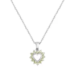 Sterling Silver Peridot Halo Open Heart Pendant Necklace