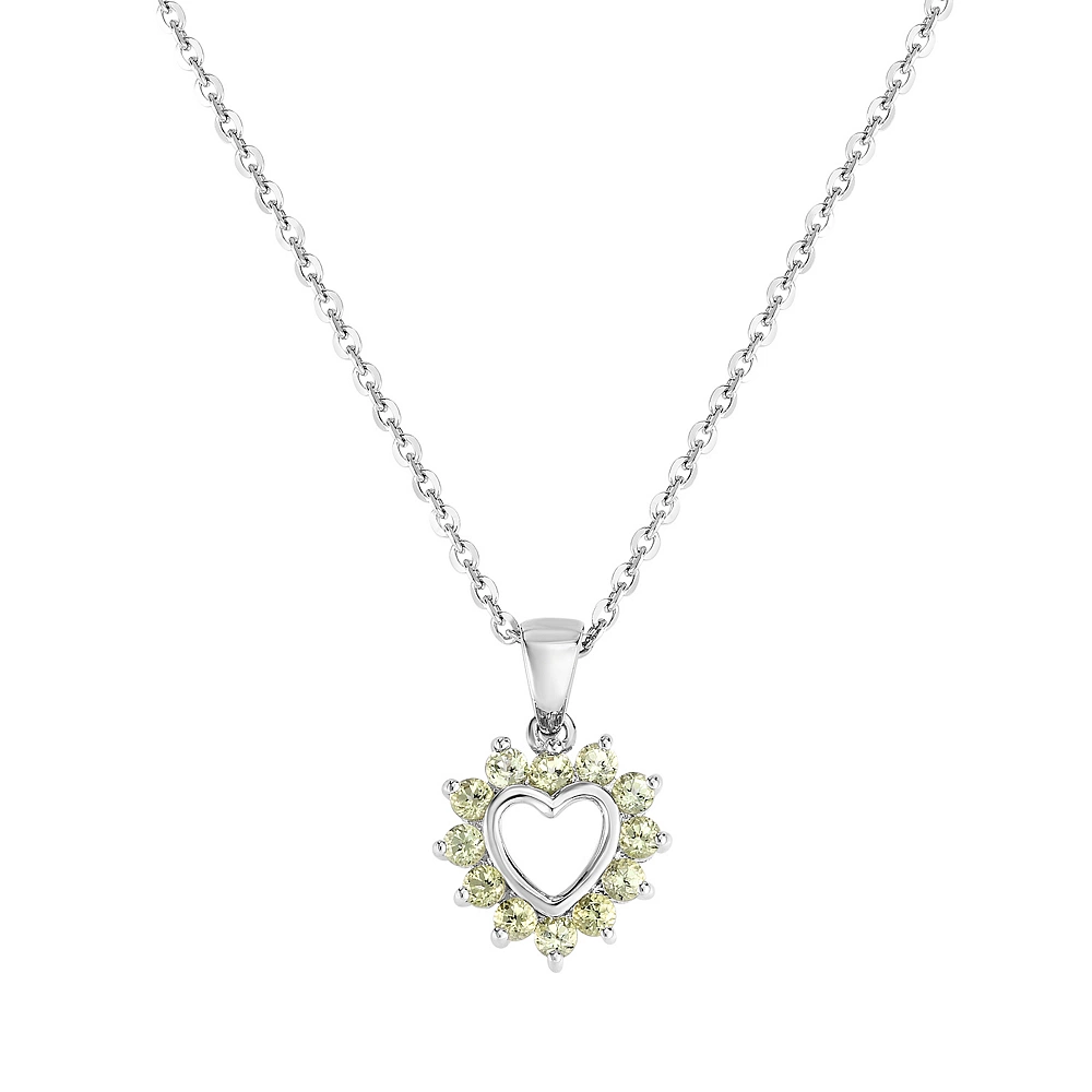 Sterling Silver Peridot Halo Open Heart Pendant Necklace