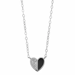 Aleure Precioso Sterling Silver Cubic Zirconia & Enamel Heart Necklace