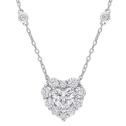 Stella Grace Sterling Silver 2 Carat T.W. Lab-Created Moissanite Halo Heart Necklace