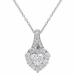 Stella Grace Sterling Silver 2 Carat T.W. Lab Created Moissanite Halo Heart Pendant Necklace