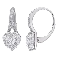 Stella Grace Sterling Silver 2 Carat T.W. Lab-Created Moissanite Heart Halo Leverback Earrings