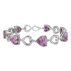 Sterling Silver Lab-Created Pink Sapphire Heart Bracelet