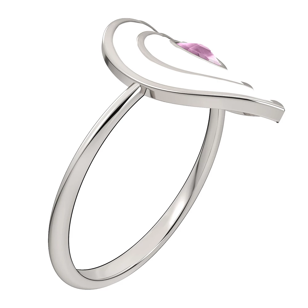Sterling Silver Lab-Created Pink Sapphire & Enamel Heart Ring - Size 7 - Image 2