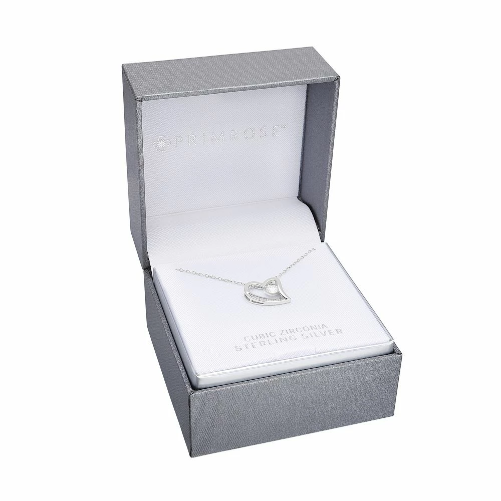 PRIMROSE Sterling Silver Cubic Zirconia Open Heart Pendant Necklace - Image 2